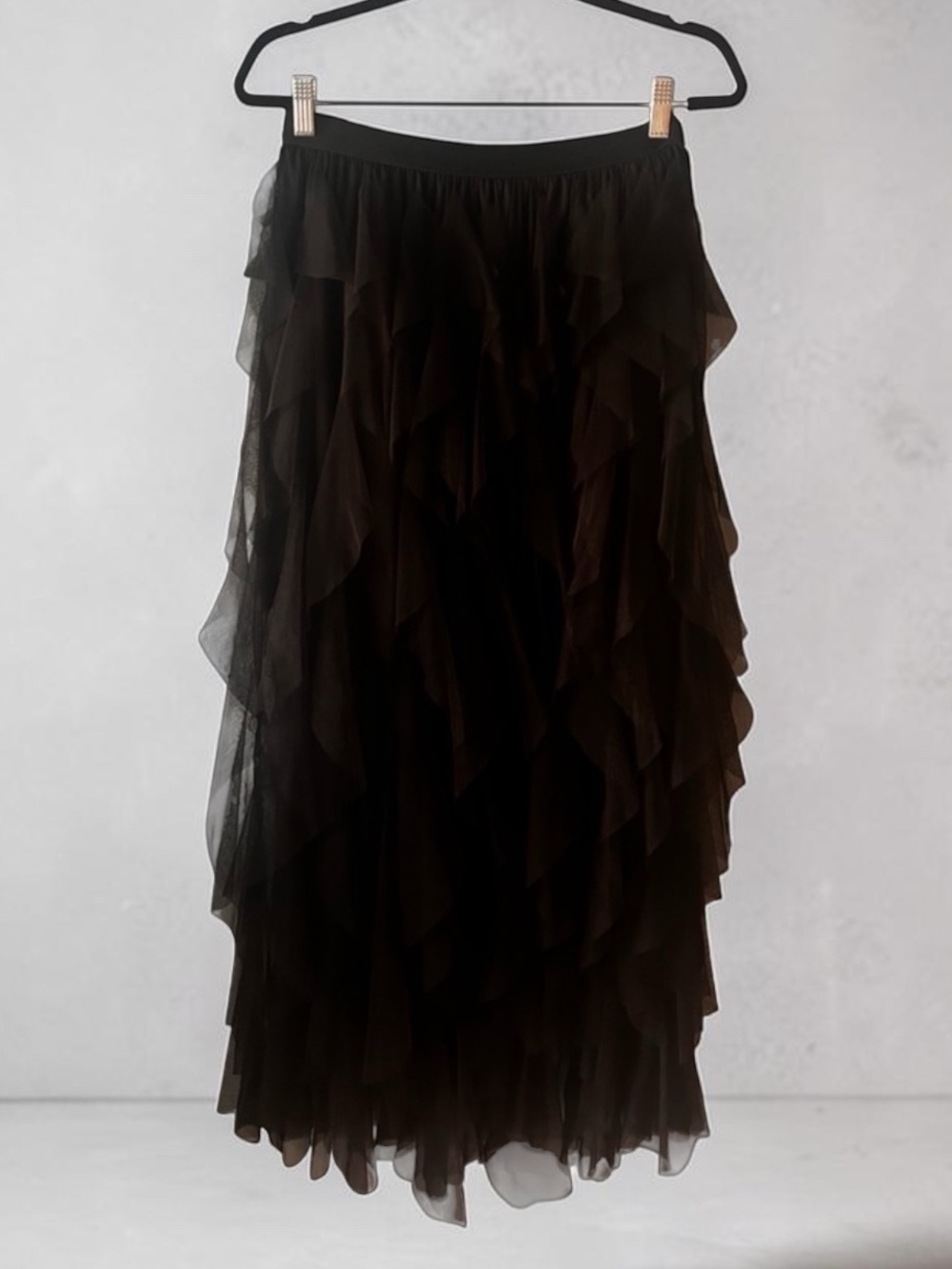 Soho Apparel Black Tulle Tiered Ruffle Maxi Skirt Large